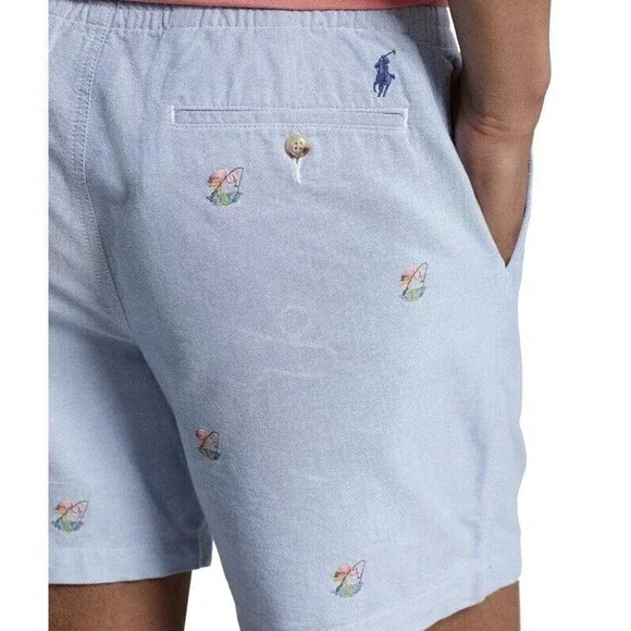 POLO RALPH LAUREN 6-Inch Polo Prepster Oxford Shorts Blue Size XL Flamingo